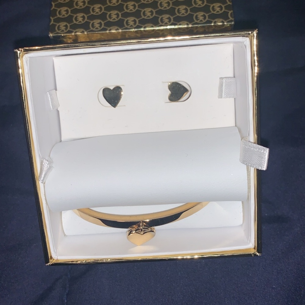Michael Kors Gold Heart Bracelet & earring set